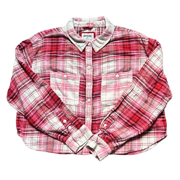 AE American Eagle Outfitters Cropped Plaid Flannel Top - Picture 3 of 5